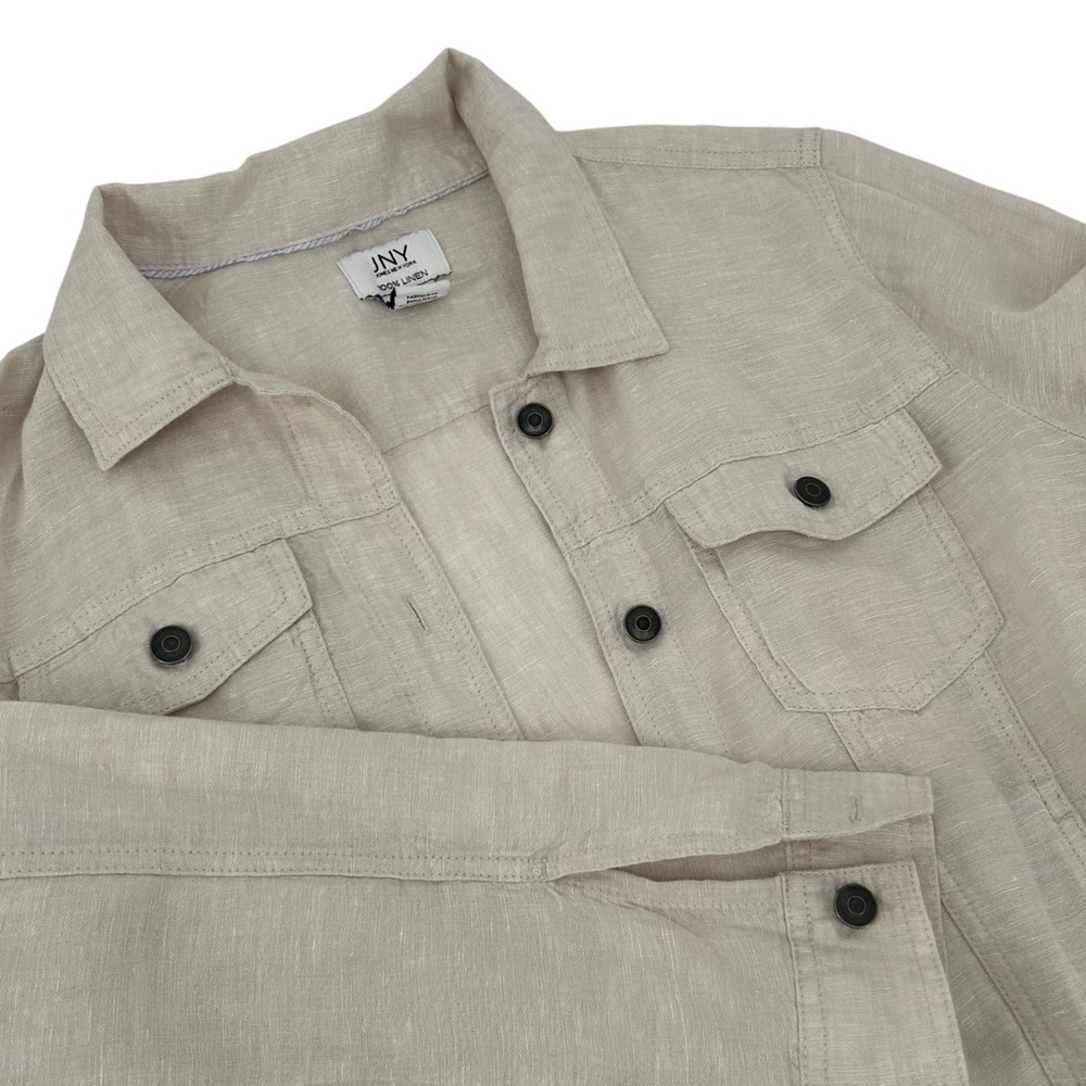 Jones New York JNY Women Oatmeal Beige 100% Linen Trucker Jacket Size M